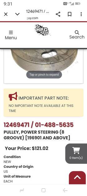Am General 12469471 Pulley Power Steering Pump 8 Groove Hummer 6.5t 3020-01-488-5635